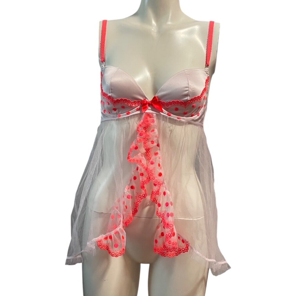 VS Polka Dot Lace Ruffle Trim Babydoll Bra